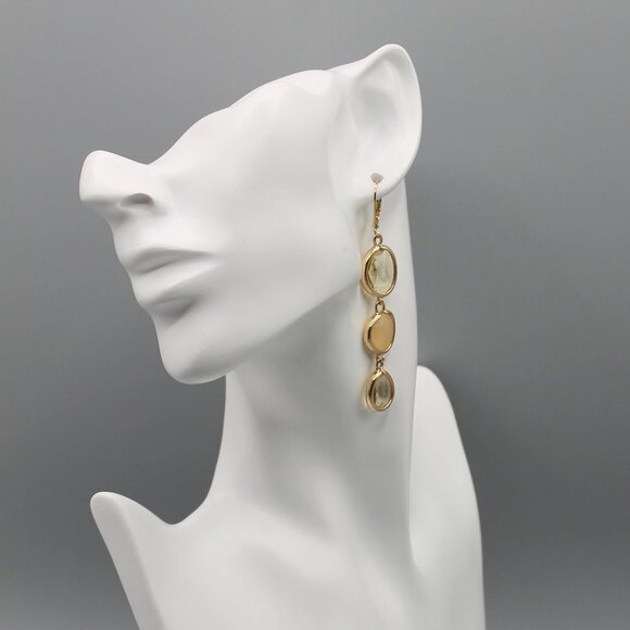 Jewelry earrings gold tone drop dangle with stones fashion elegant beautiful - Picture 11 of 11